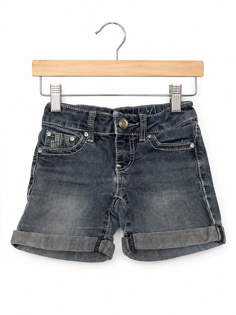 Mudd Girls Jean Shorts Size 6 Blue Denim Deco Pockets Cuffed